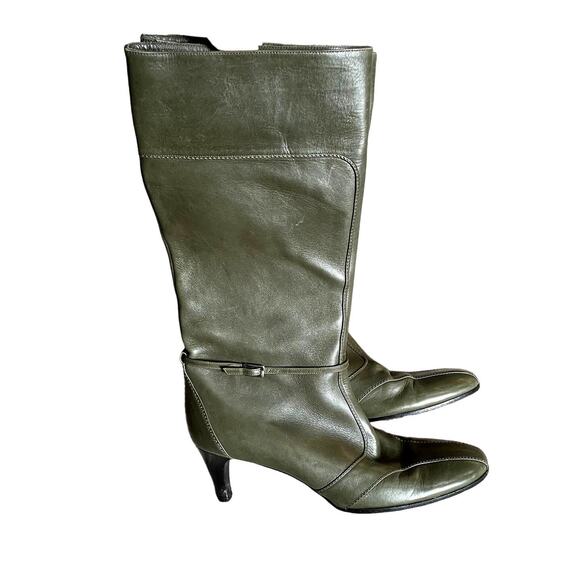 Bally "Tigas" Tall Green Leather Designer Italian Heeled Boots EU39 / US8.5 EUC - Picture 1 of 12